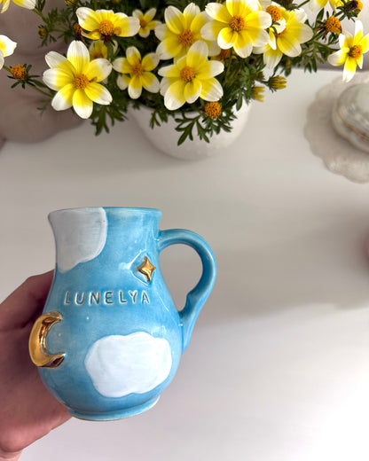 Pichet nuage bleu et or