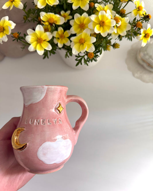 Pichet nuage rose et or