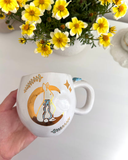 Mug / Tasse lapin lune or et bleu