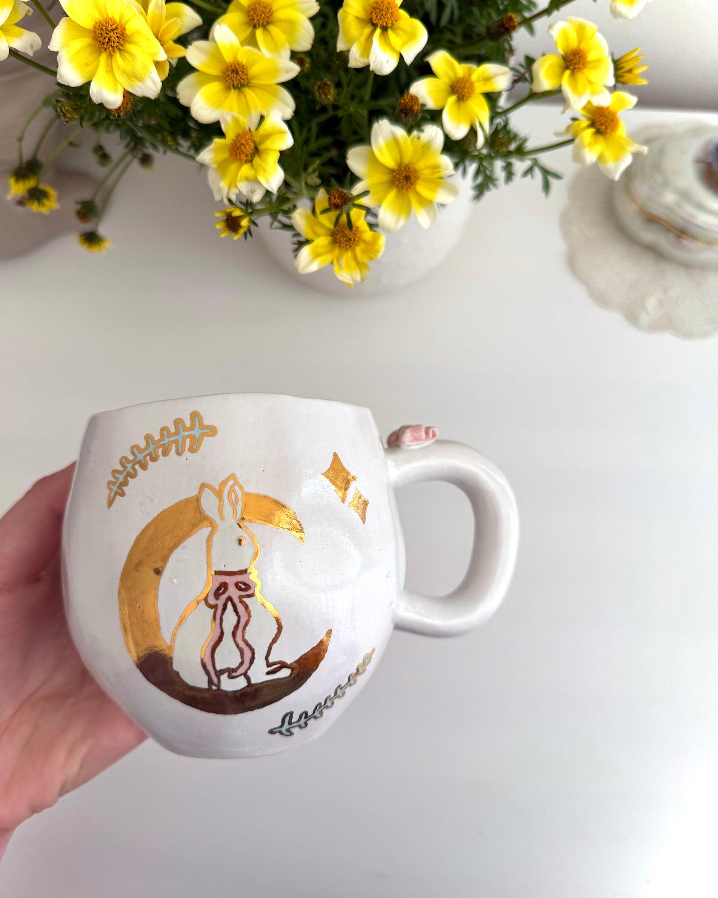 Mug / Tasse lapin lune or et rose