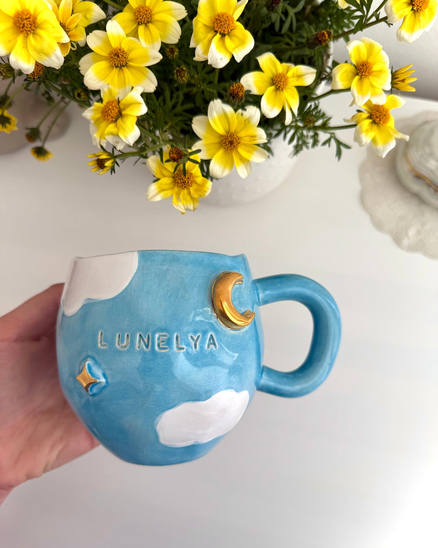 Mug / Tasse nuage bleu et or